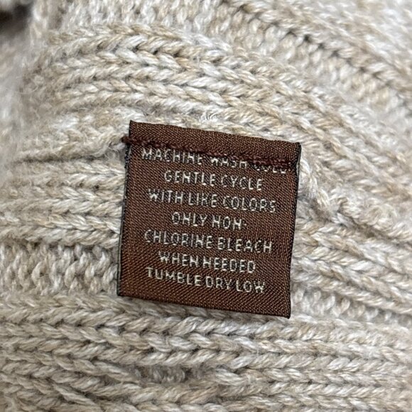 Tasso Elba Cable Knit Sweater Mens L Wheat 100% Cotton V Neck Heavy Pullover - Picture 8 of 9